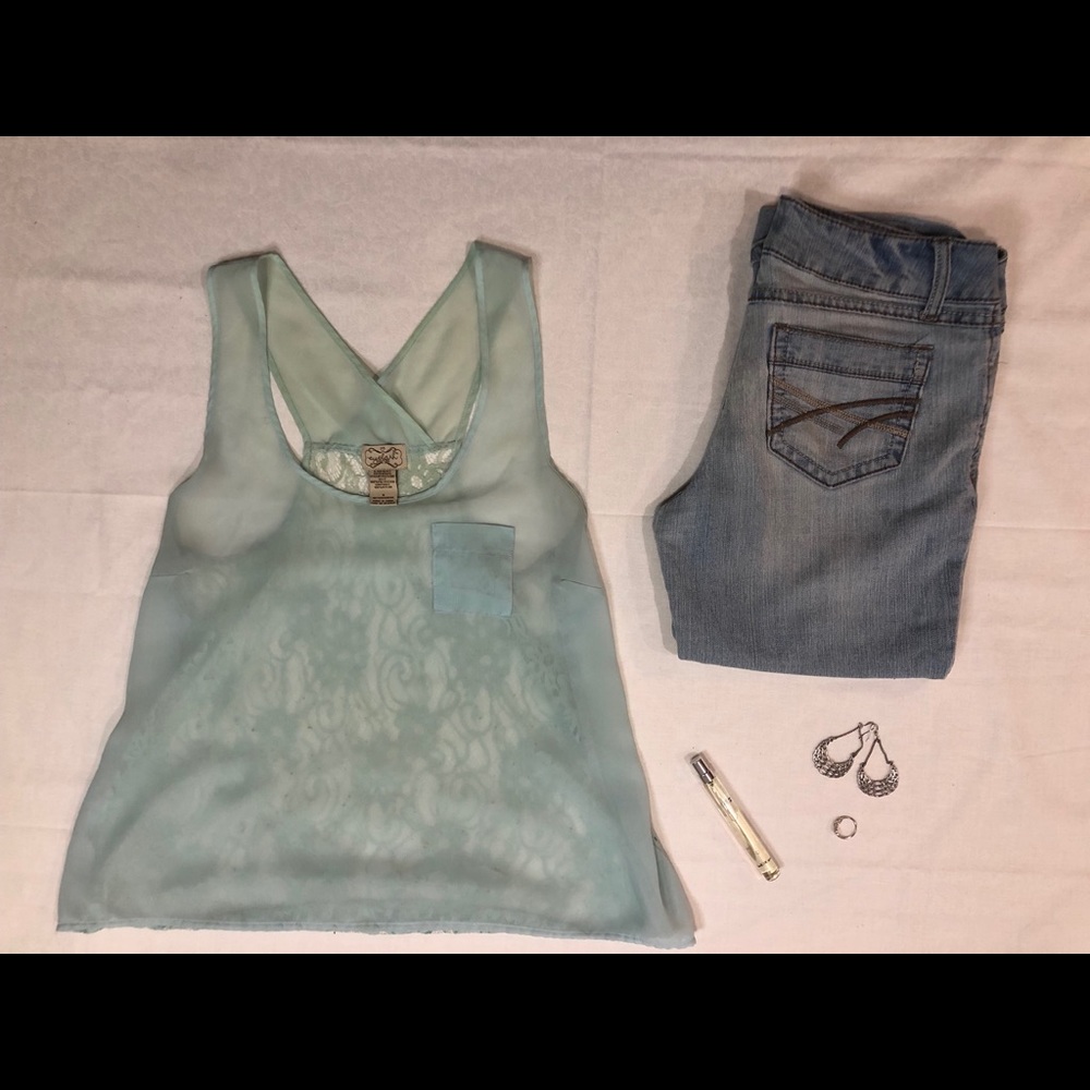Eyelash Couture | Baby Blue Sheer Lace Tank Top S